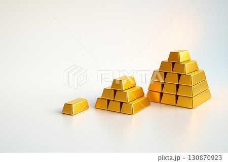 金塊が増えていくピラミッド｜ゴールド価格上昇・投資・資産価値 130870923