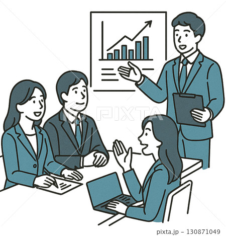 プレゼンをするビジネスパーソンのイラスト素材 130871049