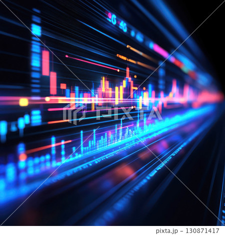 Dynamic digital data visualization with colorful lines and patterns. Dynamic digital data visualization with colorful lines and patterns. 130871417