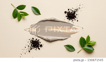 Organic Beauty Theme featuring Mud, Green Leaves, and Natural Skincare Elements 130871545