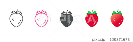 Strawberry Fruit Icon Set: Outline, Filled and Gradient Variations of Fresh Berries Strawberry Fruit Icon Set: Outline, Filled and Gradient Variations of Fresh Berries 130871678