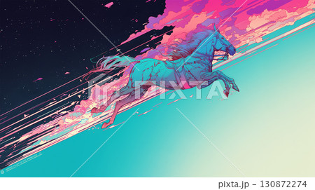カラフルな雲の中を駆ける馬 130872274