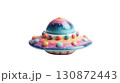 透明背景にカラフルな円盤型UFOの3Dイラスト 130872443