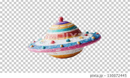 透明背景上彩色圓盤狀 UFO 的 3D 插圖 130872445