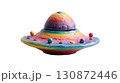 透明背景にカラフルな円盤型UFOの3Dイラスト 130872446