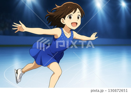 笑顔で滑るフィギュアスケート少女 笑顔で滑るフィギュアスケート少女 130872651