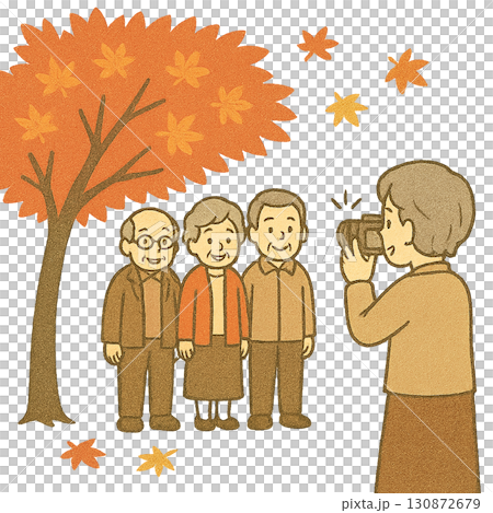 紅葉狩り、紅葉のイラスト素材 130872679