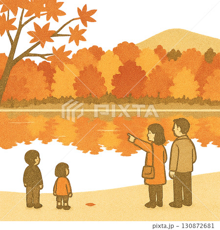 紅葉狩り、紅葉のイラスト素材 130872681
