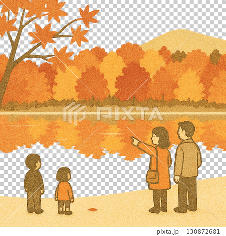 紅葉狩り、紅葉のイラスト素材 130872681