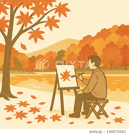 紅葉狩り、紅葉のイラスト素材 130872682