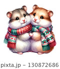 Two cute hamsters in scarves, white isolated background. 130872686