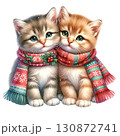 Two adorable kittens wearing festive scarves on a white isolated background. 130872741