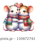 Two adorable mice in scarves, showing love and friendship, white isolated background. 130872742