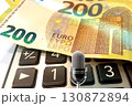 Calculator and Euro Bills. A professional stock photo of 200 euro banknotes on a calculator. Calculator and Euro Bills. A professional stock photo of 200 euro banknotes on a calculator. 130872894