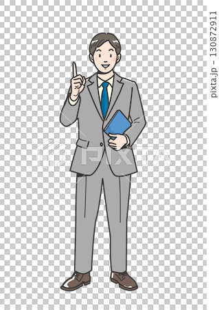 人差し指を立ててアドバイスするビジネスマンの全身 130872911