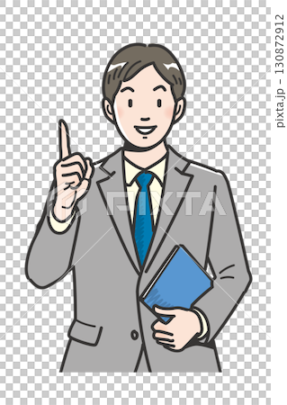 Upper body of a businessman giving advice with his index finger raised 130872912