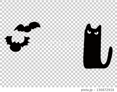 黒猫と蝙蝠の白黒イラスト 130872918