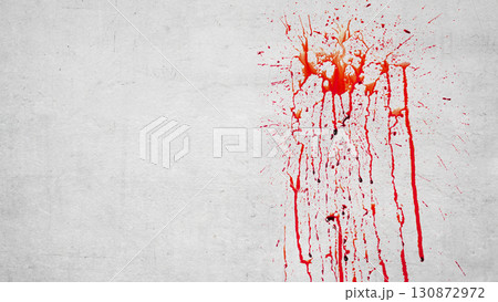 Realistic effect of splatters of blood drops, blood splashes, or blood spots on a textured wall. Halloween wallpaper or background Realistic effect of splatters of blood drops, blood splashes, or blood spots on a textured wall. Halloween wallpaper or background 130872972