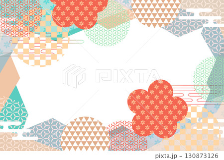 和柄　年賀状　梅　背景	 130873126