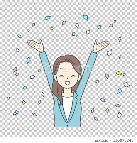 高興與五彩紙屑的女商人 130873243