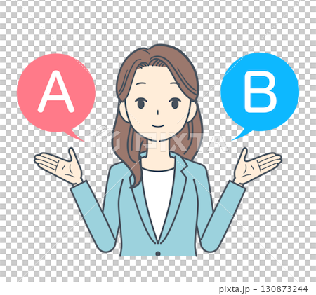 A businesswoman choosing between options A and B A businesswoman choosing between options A and B 130873244