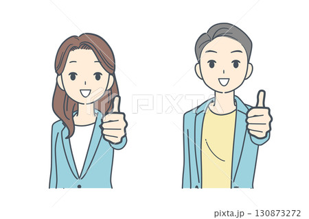 親指を立てるジャケットを着た男性と女性のイラスト 130873272