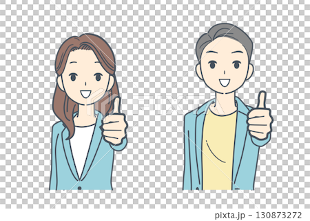 親指を立てるジャケットを着た男性と女性のイラスト 130873272