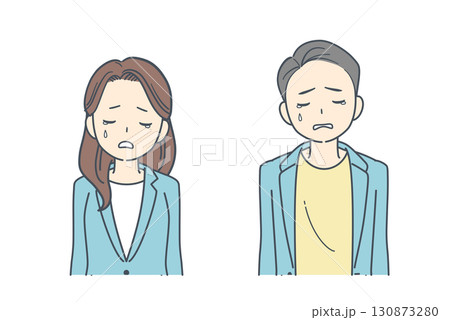 悲しそうに俯くジャケットを着た男性と女性のイラスト 130873280
