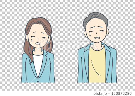 悲しそうに俯くジャケットを着た男性と女性のイラスト 130873280