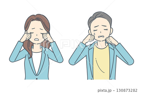 泣いて悲しむジャケットを着た男性と女性のイラスト 泣いて悲しむジャケットを着た男性と女性のイラスト 130873282
