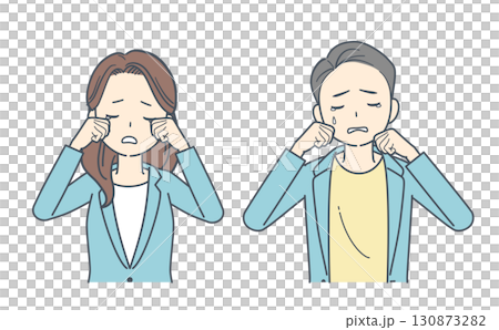 泣いて悲しむジャケットを着た男性と女性のイラスト 泣いて悲しむジャケットを着た男性と女性のイラスト 130873282