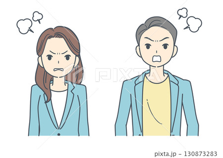 怒るジャケットを着た男性と女性のイラスト 怒るジャケットを着た男性と女性のイラスト 130873283