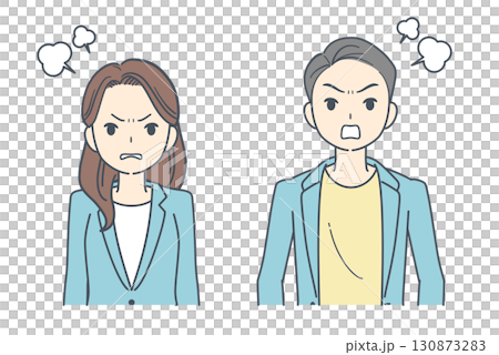 怒るジャケットを着た男性と女性のイラスト 怒るジャケットを着た男性と女性のイラスト 130873283