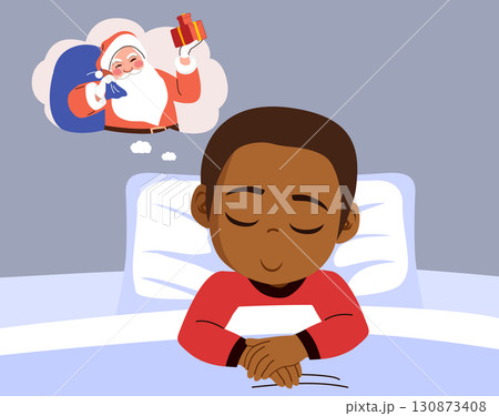 Baby Boy Sleeping Thinking Christmas Gifts Cartoon Vector Illustration 130873408