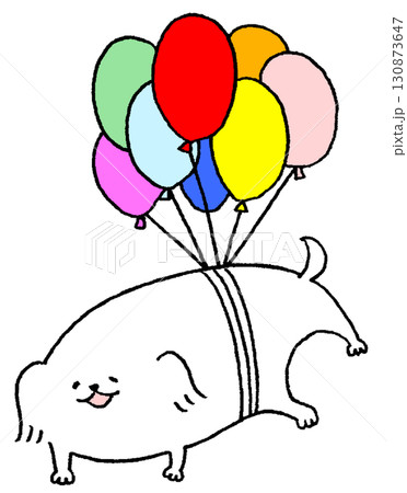 風船で宙に浮く犬 130873647
