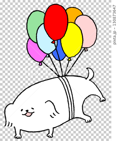 狗帶著氣球漂浮在空中 130873647