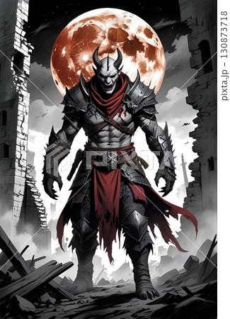 たくましい魔界の戦士・trpgキャラクターポートレートイラスト 130873718