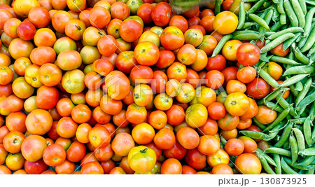 Fresh Ripe Tomatoes at Local Indian Vegetable Market for sell 130873925