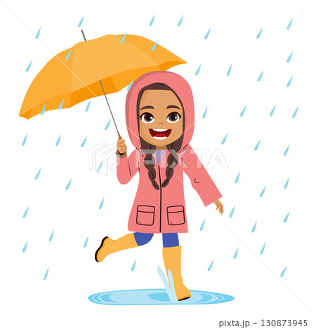 Latina Baby Girl With Umbrella Cartoon Vector Illustration 130873945
