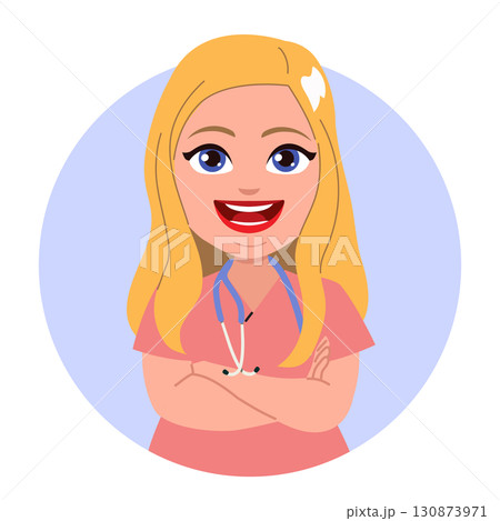Blonde Nurse Or Doctor Woman With Crossed Arms Cartoon Vector Illustration 130873971