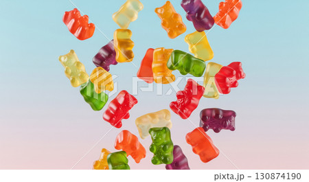 Falling Gummy Bears with Pastel Background 130874190