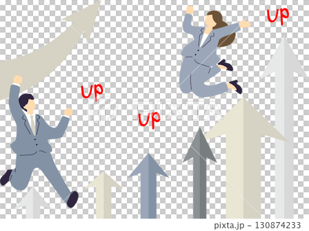 Arrow and jumping business person 130874233