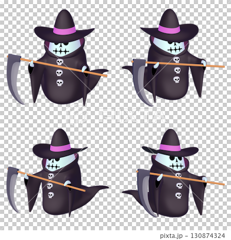 Halloween illustration material: Grim Reaper with a scythe (1) Cutout set of four (2) 130874324