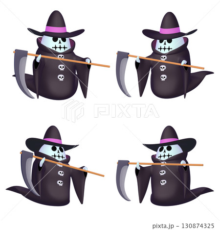ハロウィンのイラスト素材　大鎌を持った死神（1）　カット四点セット（1） 130874325