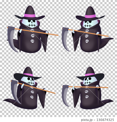 ハロウィンのイラスト素材　大鎌を持った死神（1）　カット四点セット（1） 130874325