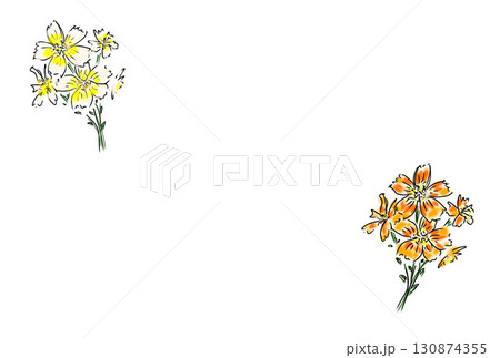 繊細なラインのコスモスのブーケのイラスト 130874355