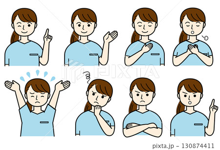 さまざまな表情の女性看護師のベクターイラストセット 130874411