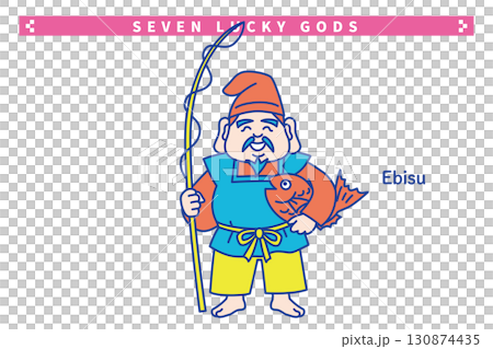 Cute line drawing vector illustration of the Seven Lucky Gods: Ebisu 130874435