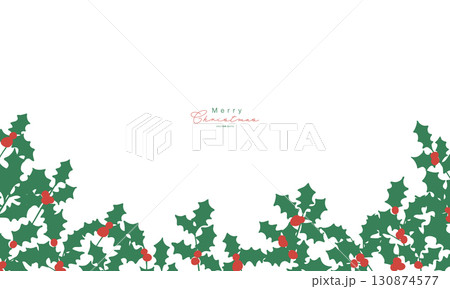 クリスマスリースのイラスト。12月のクリスマス素材。ヒイラギの冬クリスマスフレーム背景。 130874577