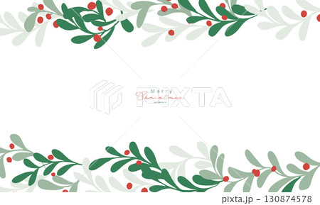 クリスマスリースのイラスト。12月のクリスマス素材。ヒイラギの冬クリスマスフレーム背景。 130874578